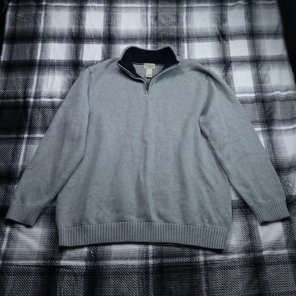 LL Bean Mens XXL Tall Gray Cotton Quarter Zip Sweater 0 HJT1